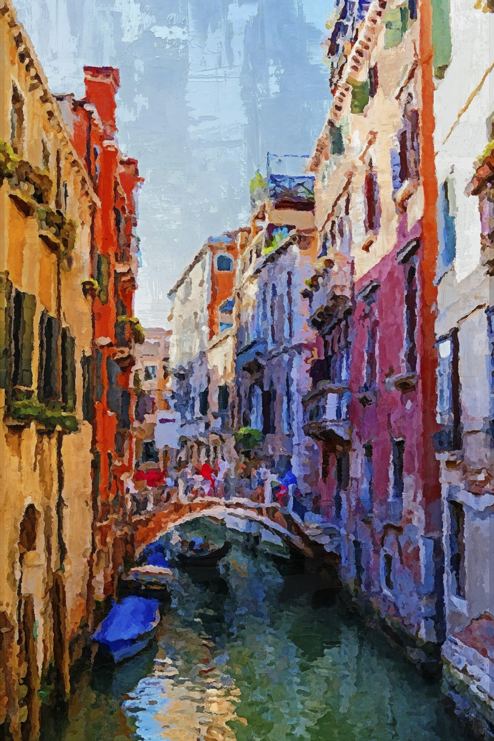 水城威尼斯街道手绘油画