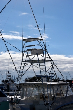 天空下港口白色游艇外观展示