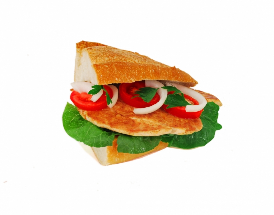 白色背景蔬菜三明治美食摄影