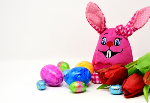 白色背景室内桌面兔子毛绒玩具彩蛋装饰