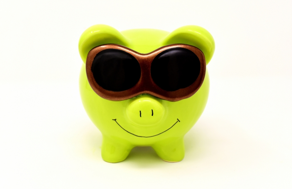 白色背景戴墨镜绿色猪塑料模型玩具