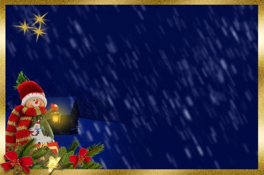 下雪的夜晚蓝色天空中飞舞的雪花夜景