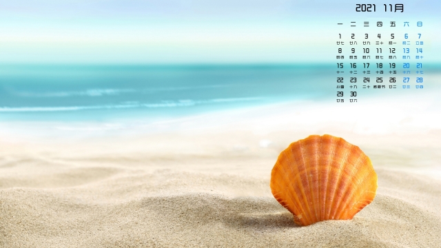 2021年11月沙滩高清桌面日历壁纸