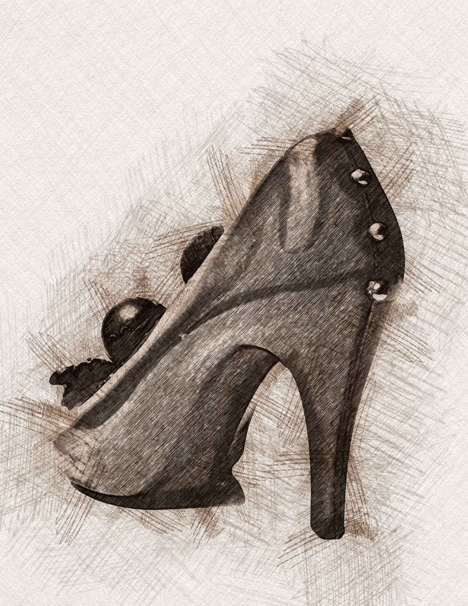 高跟鞋手绘工笔画素描性感