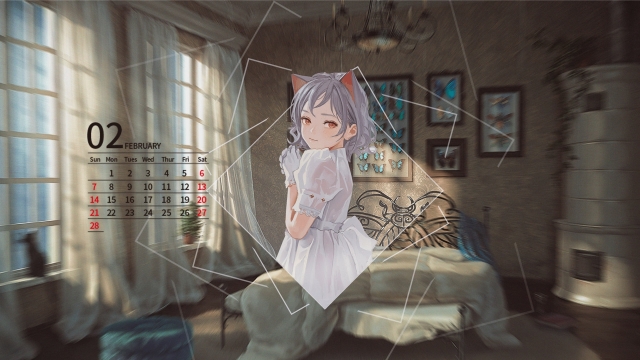 2021年2月唯美二次元美女高清桌面日历壁纸