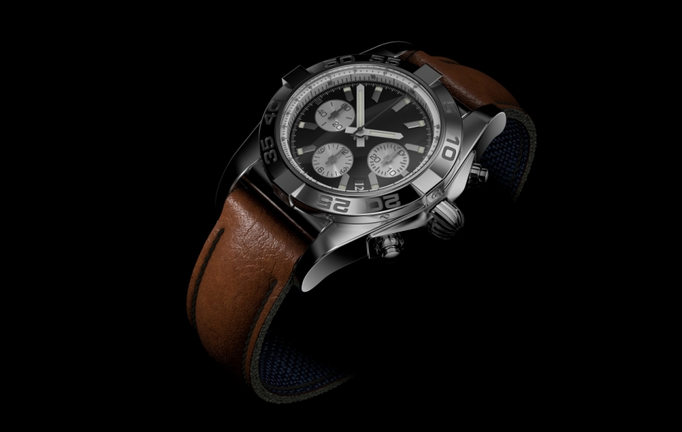 黑色背景皮质褐色表带昂贵机械手表