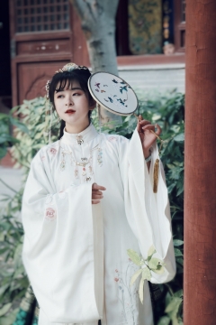 古风白衣绣花璎珞执扇美女图片