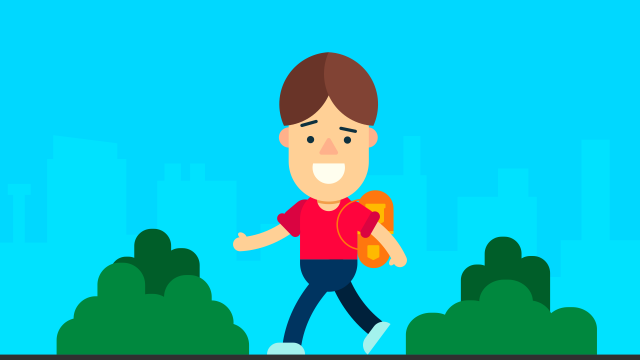 户外背书包开心学生极简插图