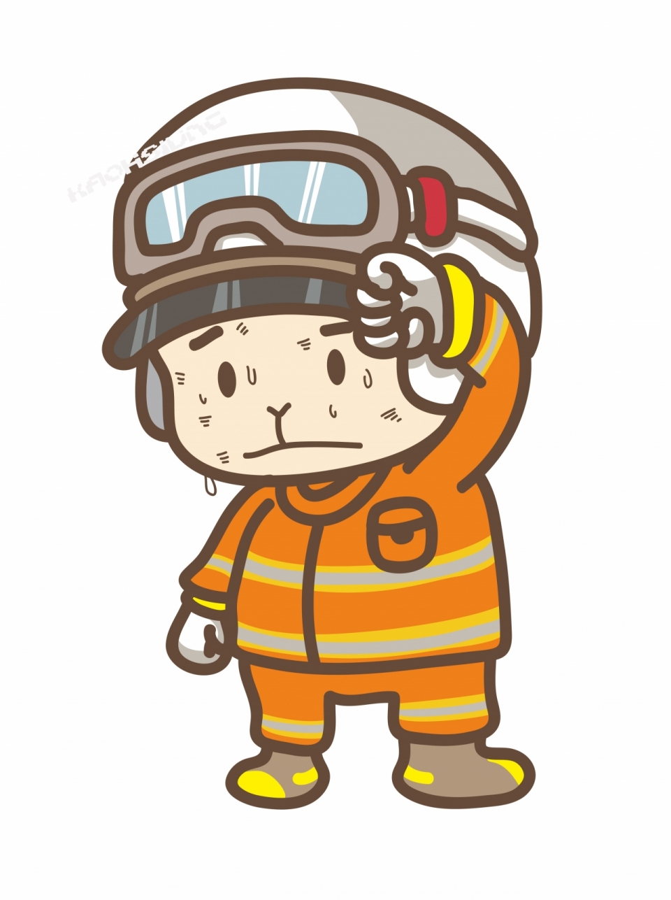扮演消防队员流汗的可爱小兔卡通形象