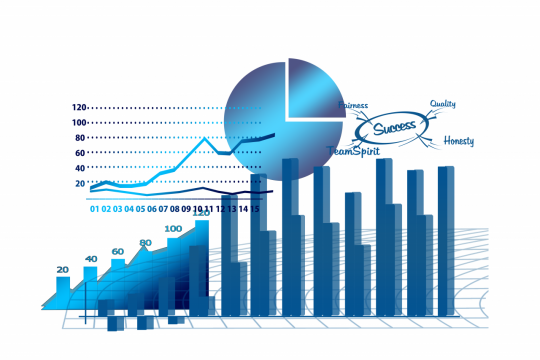 蓝色白色商务简约风格的统计图