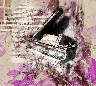 钢琴和乐谱平面手绘