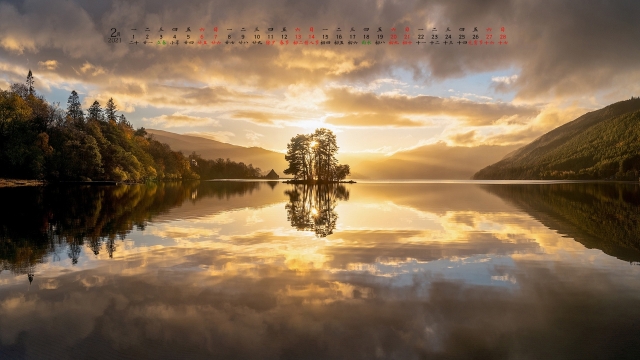 2021年2月黄昏风景高清桌面日历壁纸