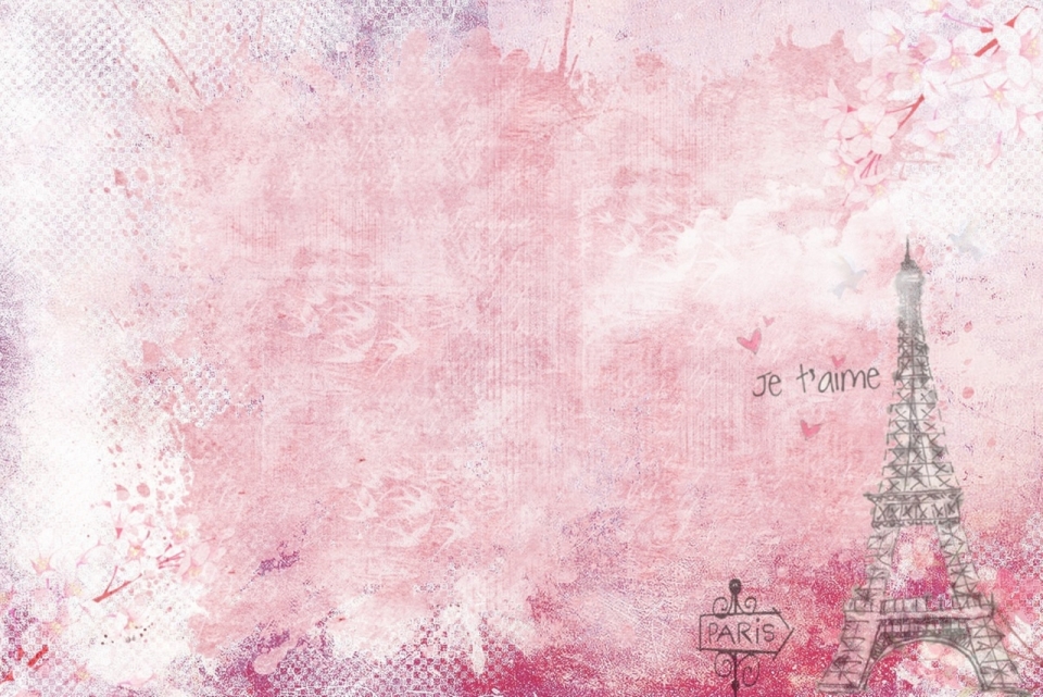 粉色背景巴黎铁塔手绘美图
