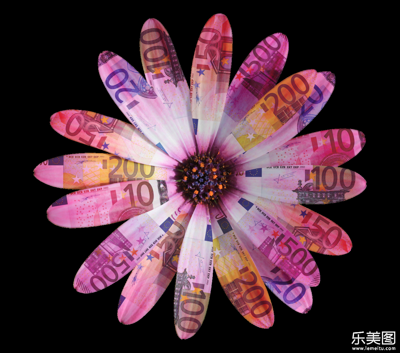 创意钞票纸币合成粉色自然花朵